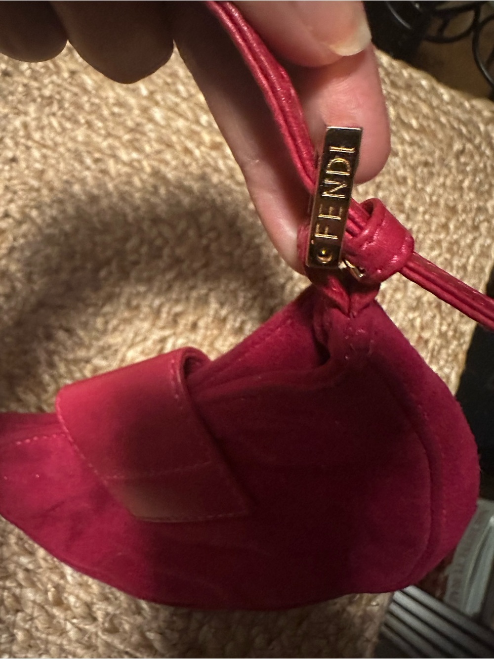 Fendi Pink Suede Mini Baguette Croissant Bag Zucca FF Logo Vintage - Picture 5 of 16